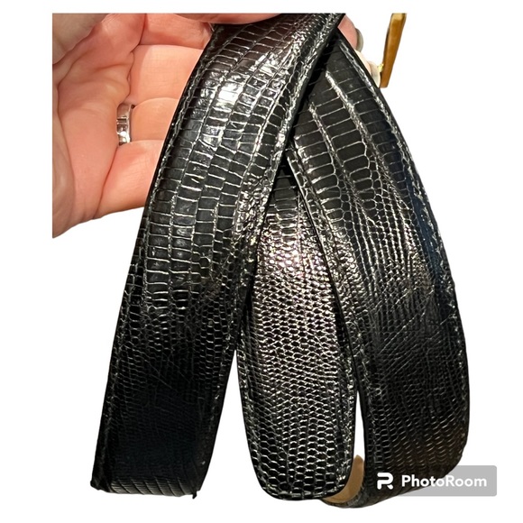Elegant genuine lizard skin belt gold buckle Made in Italy 40 excellent!! - Picture 2 of 7